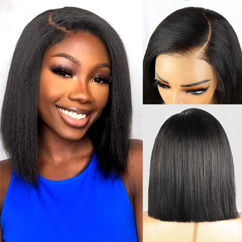 Allove Yaki Straight Bob Wig 13x4 Lace Front Ready To Wear Human Hair Bob Wigs For Women 180% Density - AlloveHair