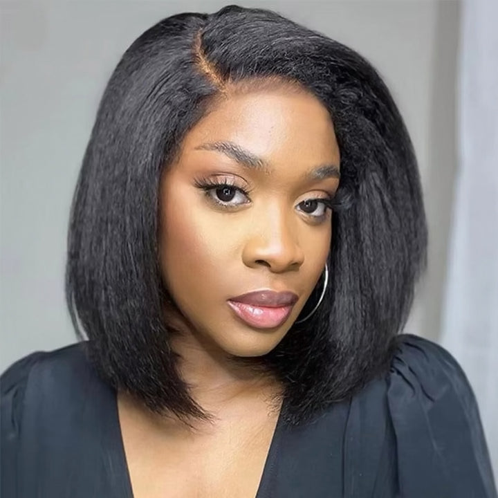 Allove Yaki Straight Bob Wig 13x4 Lace Front Ready To Wear Human Hair Bob Wigs For Women 180% Density - AlloveHair