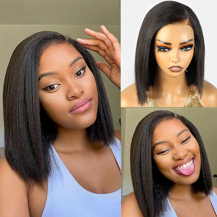 Allove Yaki Straight Bob Wig 13x4 Lace Front Ready To Wear Human Hair Bob Wigs For Women 180% Density - AlloveHair