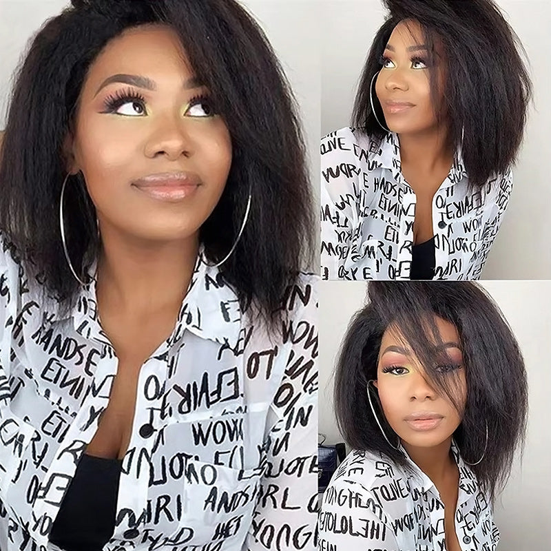 Allove Yaki Straight Bob Wig 13x4 Lace Front Ready To Wear Human Hair Bob Wigs For Women 180% Density - AlloveHair