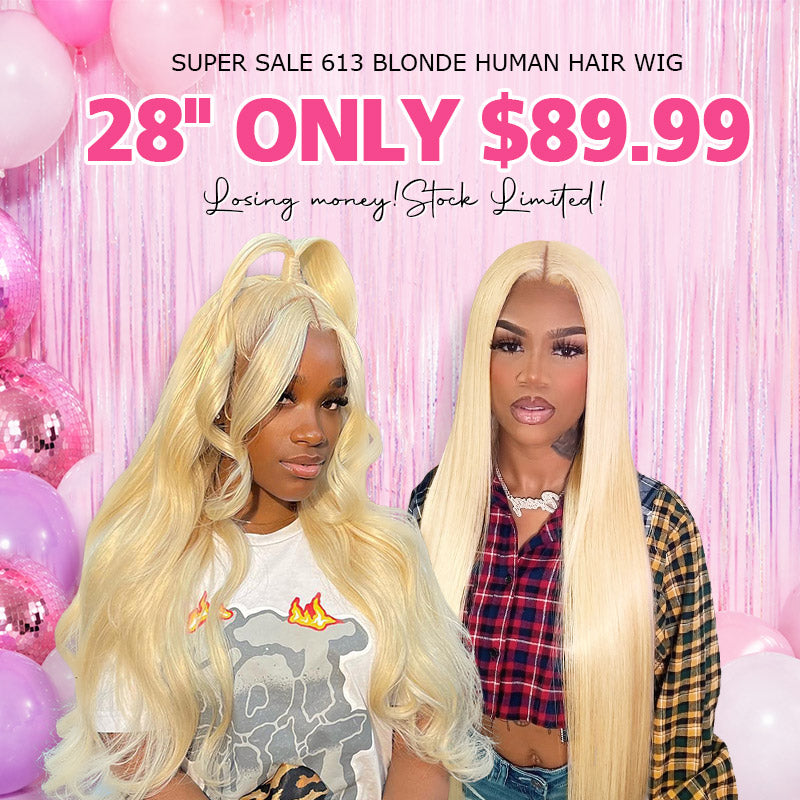 [ 70% OFF - No Code Needed] 28''= $89.99 613 Blonde Straight/ Body Wave 13*4*1 Lace Front Human Hair Wig 150% Density - AlloveHair
