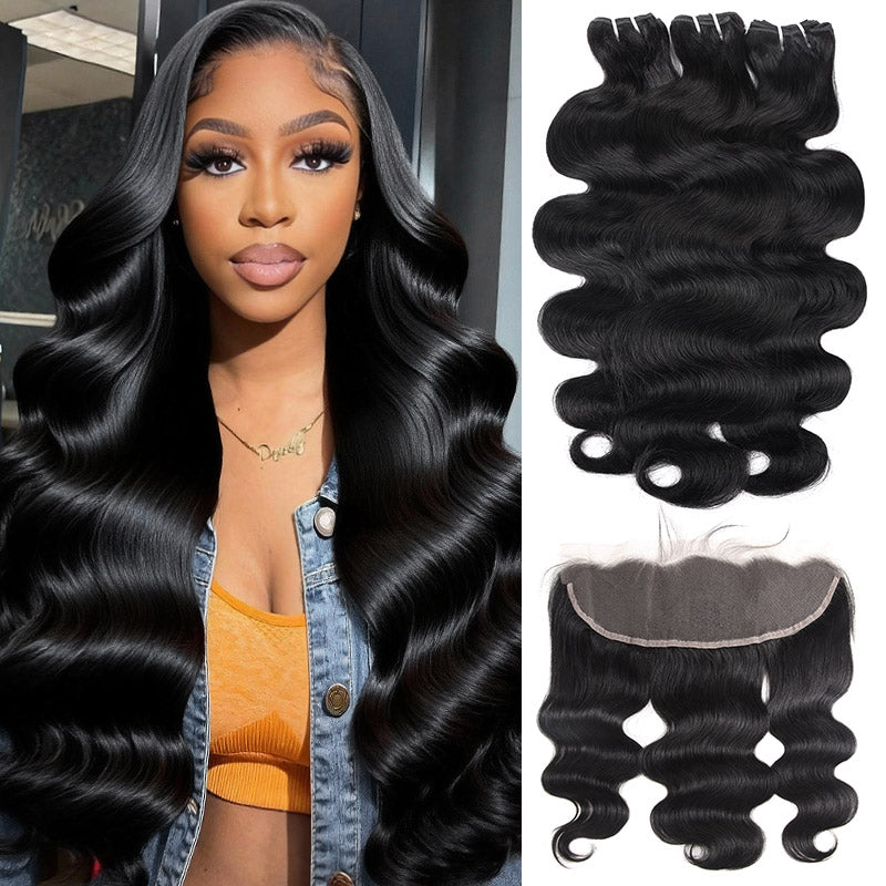 Allove 15A Luxurious 3 Bundles with Frontal Brazilian Body Wave Hair Bundles with 13x6 Lace Front Closure - AlloveHair