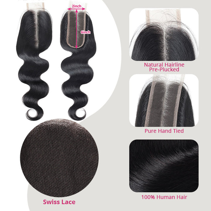 Allove 15A Raw Brazilian Body Wave Hair 3 Bundles With 2x6 Lace Closure Human Hair Bundles With Closure - AlloveHair