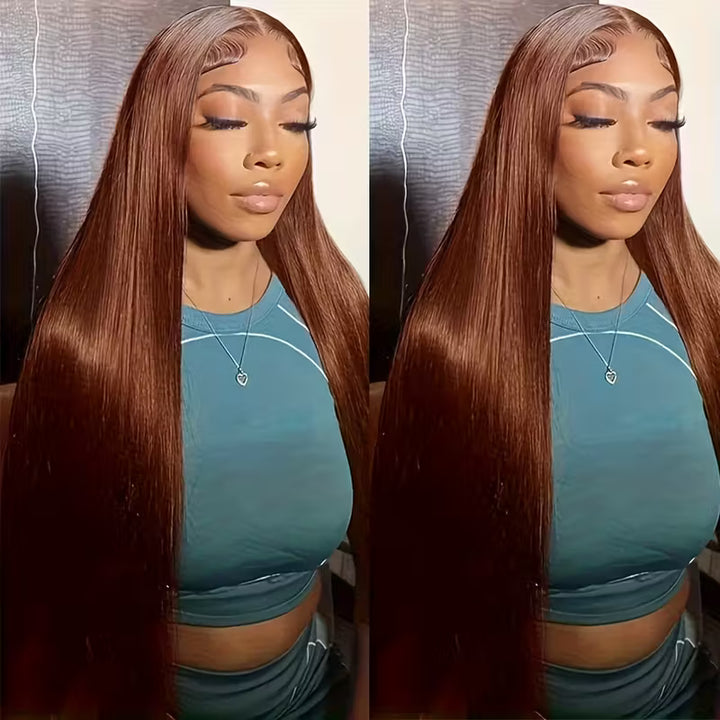 30 Inch Chocolate Brown Straight Hair 13x6 HD Lace Front Wigs 100% Glueless Human Hair Wig - AlloveHair