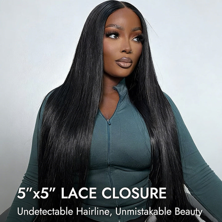 200% Density 5x5 Closure Wig Skin Melt HD Lace Straight Wig 100% Virgin Human Hair Wigs - AlloveHair