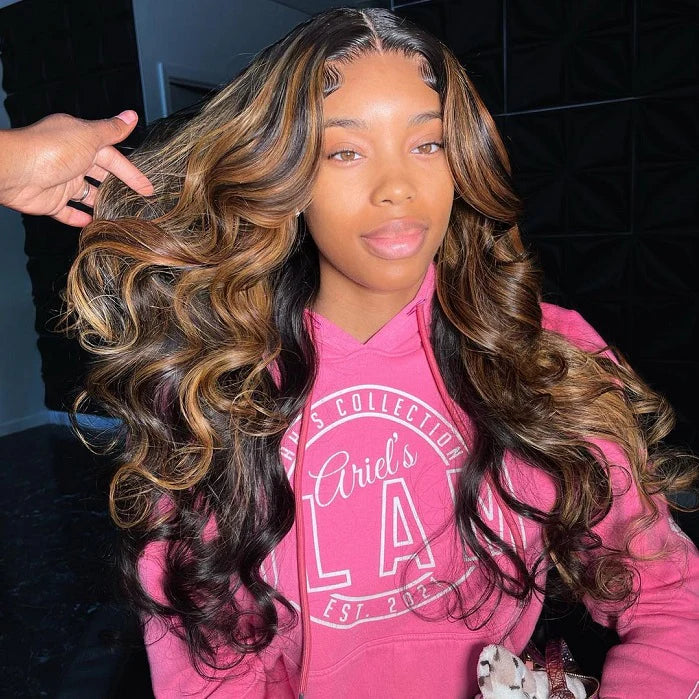 Allove Hair 4x4 Lace Closure With 3 Bundles Body Wave Human Hair #FB30 Brown Balayage Color - AlloveHair