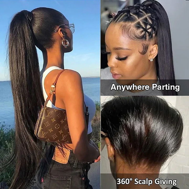 Invisi-String Straight 360 HD Lace Wig Human Hair Snug Fit Glueless Wig - AlloveHair