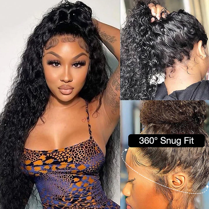 Water Wave Invisi-String Snug Fit 360 HD Lace Frontal Wig Pre Bleached Glueless Wig - AlloveHair