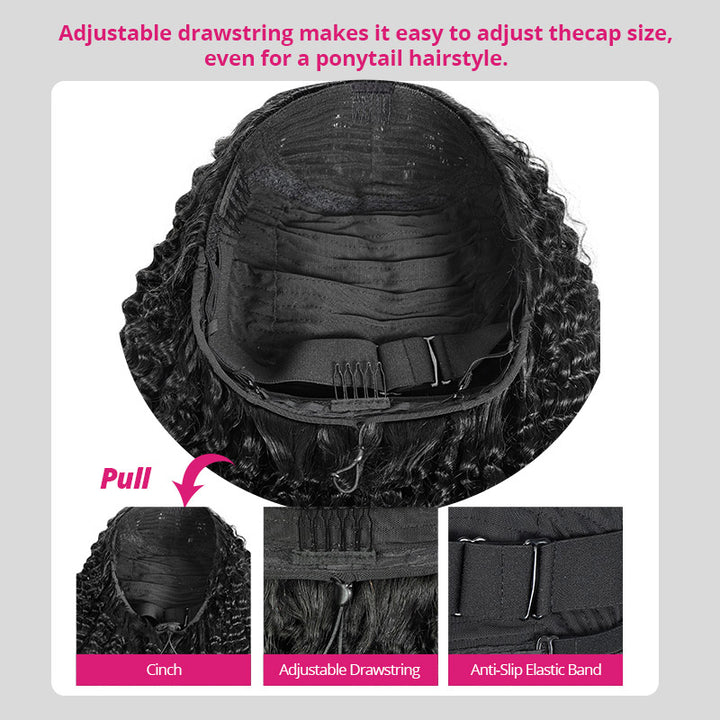 【3 IN 1 HALF WIG】Afro Curly Drawstring With Elastic Band Wig Real Hairline Flip Over Wig Friendly To Beginners Natural Hairline - AlloveHair