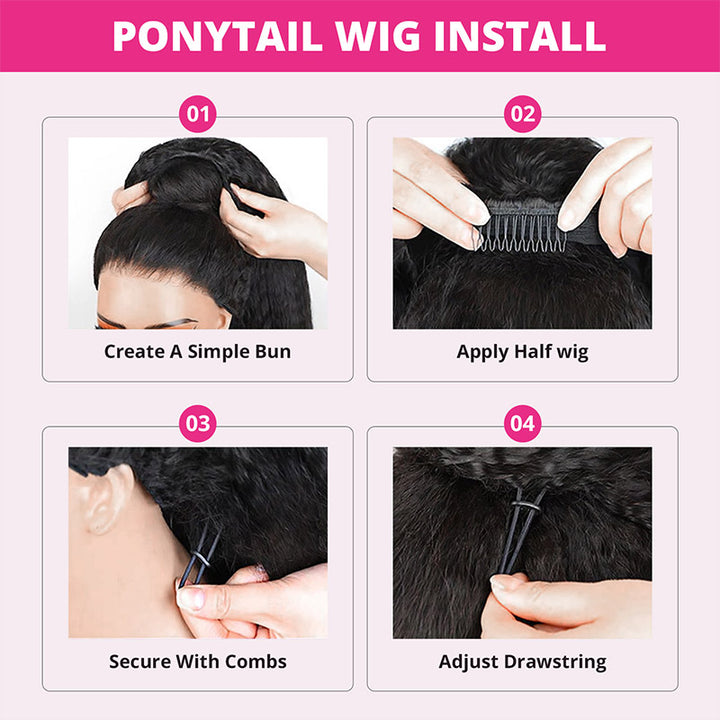 【3 IN 1 HALF WIG】Afro Curly Drawstring With Elastic Band Wig Real Hairline Flip Over Wig Friendly To Beginners Natural Hairline - AlloveHair