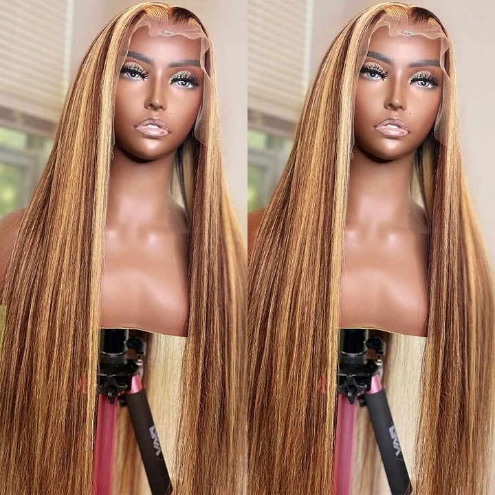 Allove Highlight Honey Blonde Glueless Wigs Straight Human Hair Wigs 13x4 Lace Front Wigs - AlloveHair