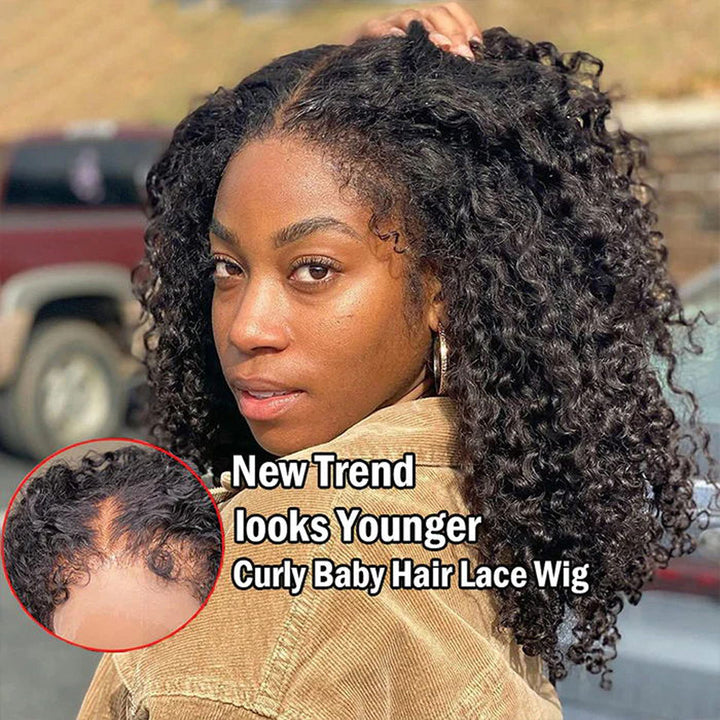 4C Edges Afro Kinky Curly Free Parting 13x4 Undetectable Lace Front with Curly Baby Hair