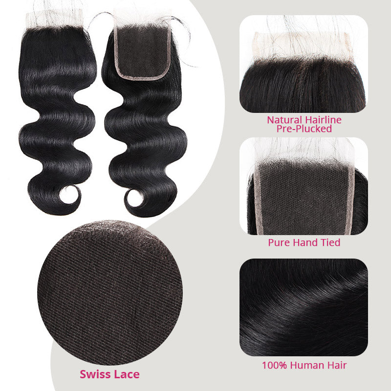 15A Raw Body Wave Hair Bundles with Closure Brazilian Human Hair 3 Bundles with 4x4 Lace Closure - AlloveHair