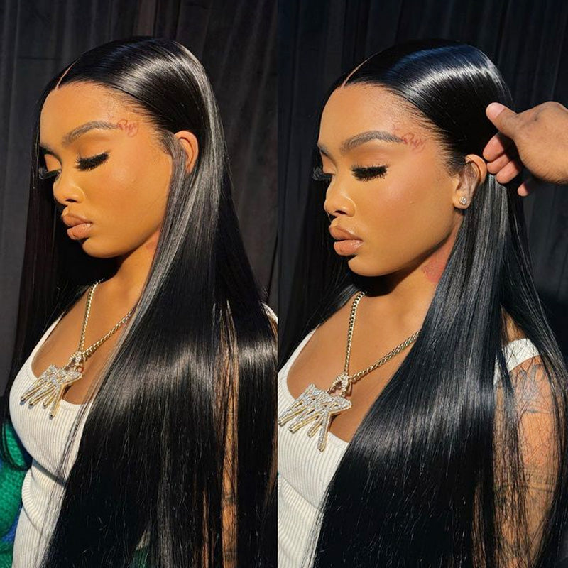 32Inch Wear And Go 4x4 Lace Closure Wig Straight Human Hair Glueless Lace Wigs with Pre Plucked - AlloveHair