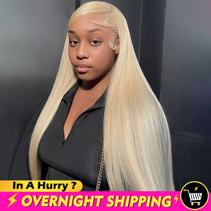 Overnight Shipping 613 Blonde Glueless Long Straight Human Hair HD Transparent Lace Front 28 Inch Wig - AlloveHair