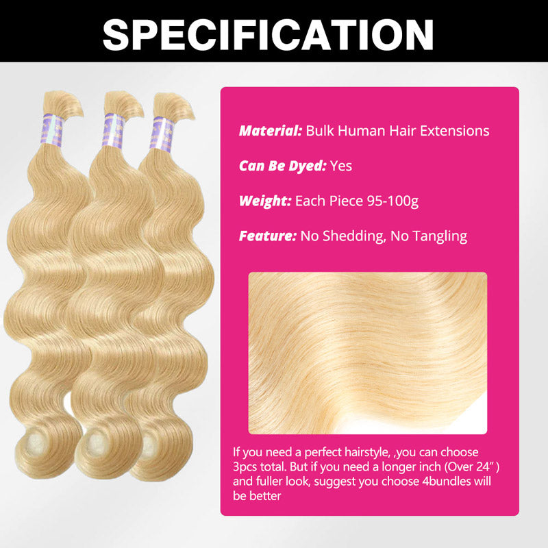 Allove #613 Blonde Body Wave Bulk Human Braiding Hair - AlloveHair