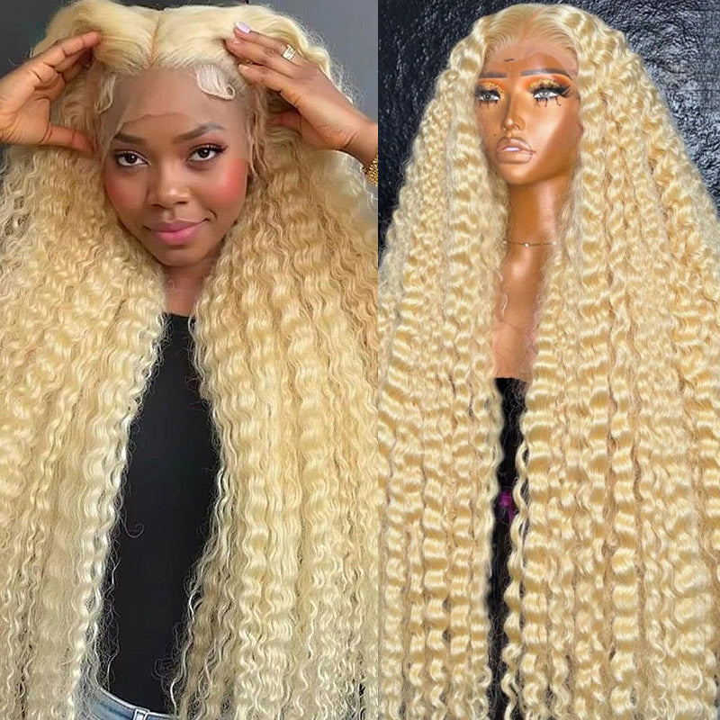 #613 Blonde Color Deep Wave Human Hair 13x4 Lace Front Wigs - AlloveHair