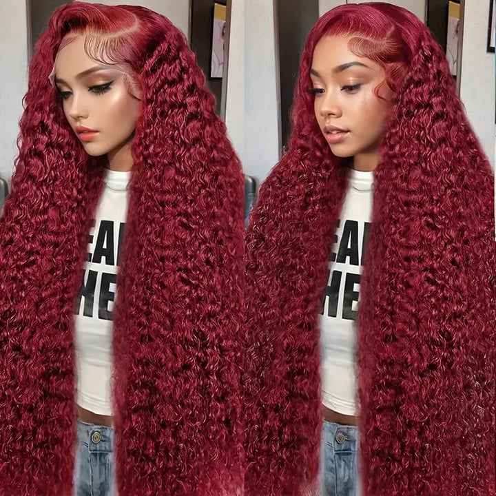 [ 30'' 200% Density= $199] 99J Burgundy Pre Cut & Pre Plucked & Bleached Knots Transparent HD Lace Ready To Wear Wigs - AlloveHair