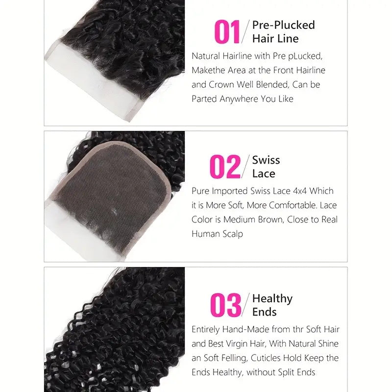 8A Grade Kinky Curly 4*4 Lace Closure Virgin Human Hair