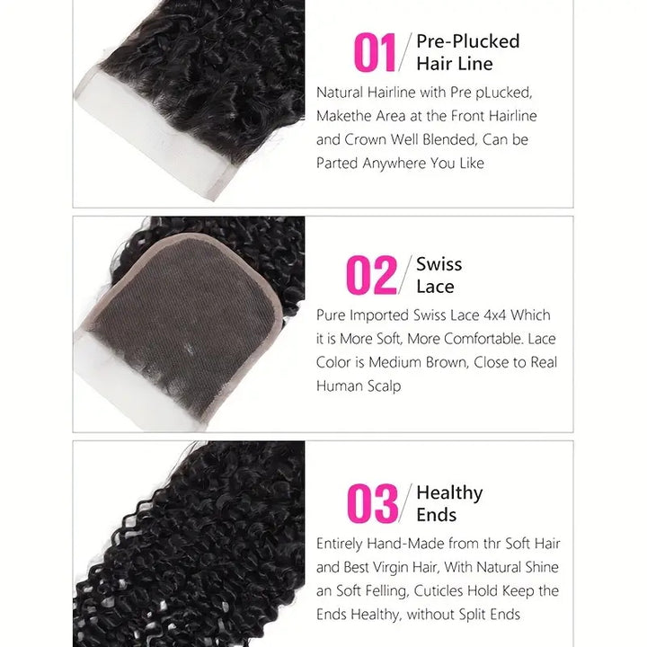 8A Grade Kinky Curly 4*4 Lace Closure Virgin Human Hair