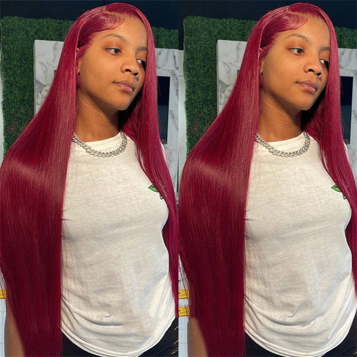 Allove Hair 99J Straight Hair 3 Bundles With Closure Burgundy Dark Wine Red - AlloveHair
