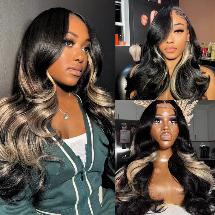 Allove 1B With Blonde 13x4/13x6 Transparent Full Lace Front Wigs Straight 100% Human Hair 200% Density Wig Pre Plucked For Women - AlloveHair