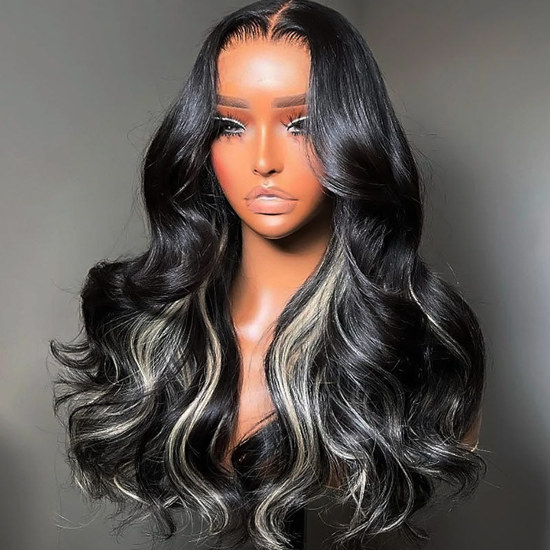Allove 1B With Blonde 13x4/13x6 Transparent Full Lace Front Wigs Straight 100% Human Hair 200% Density Wig Pre Plucked For Women - AlloveHair