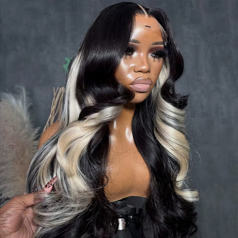 Allove 1B With Blonde 13x4/13x6 Transparent Full Lace Front Wigs Straight 100% Human Hair 200% Density Wig Pre Plucked For Women - AlloveHair