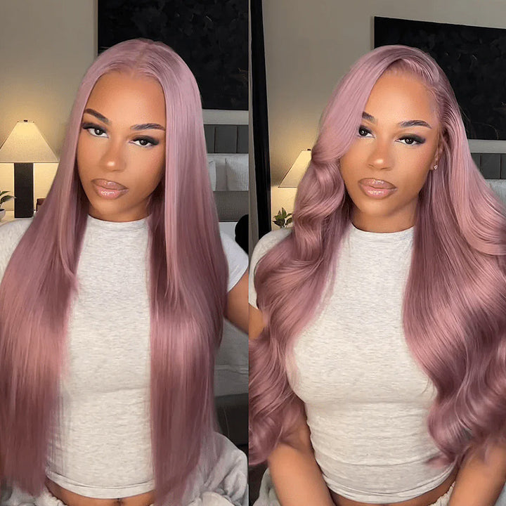 Allove Ash Purple HD Lace Front Body Wave Wigs Rose Gold Hair Color Human Hair Wigs - AlloveHair