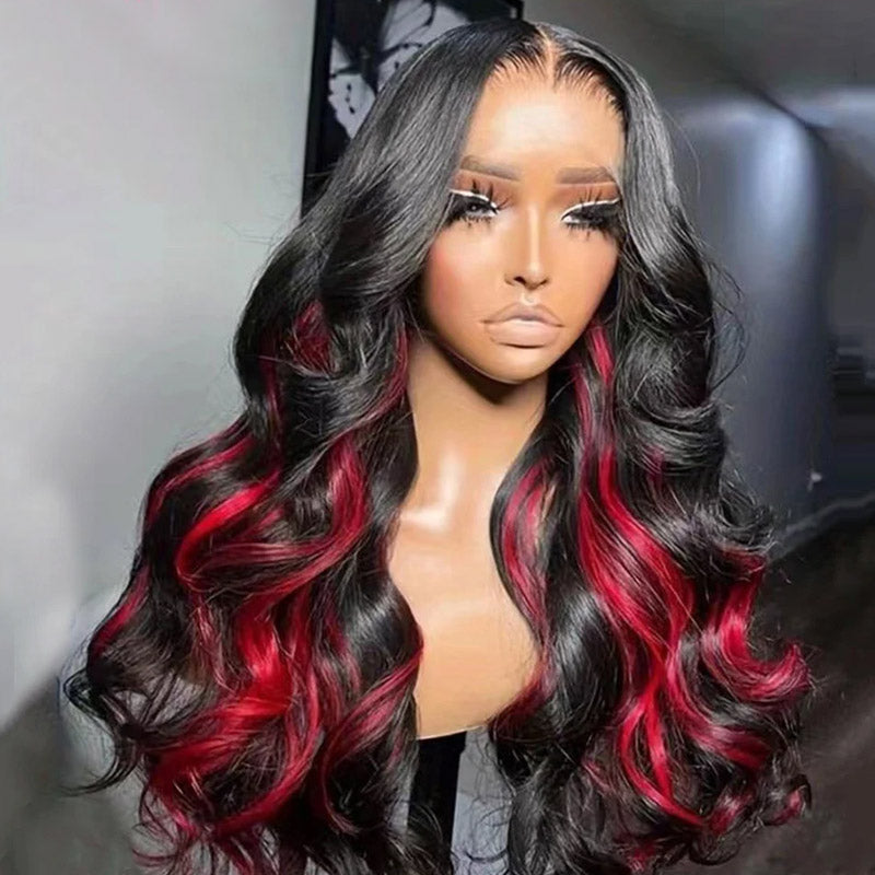 Ombre Blonde Red With Black Root Colored 13x4 13X6 Kinky Curly Lace Front Wig With Pre-Plucked - AlloveHair