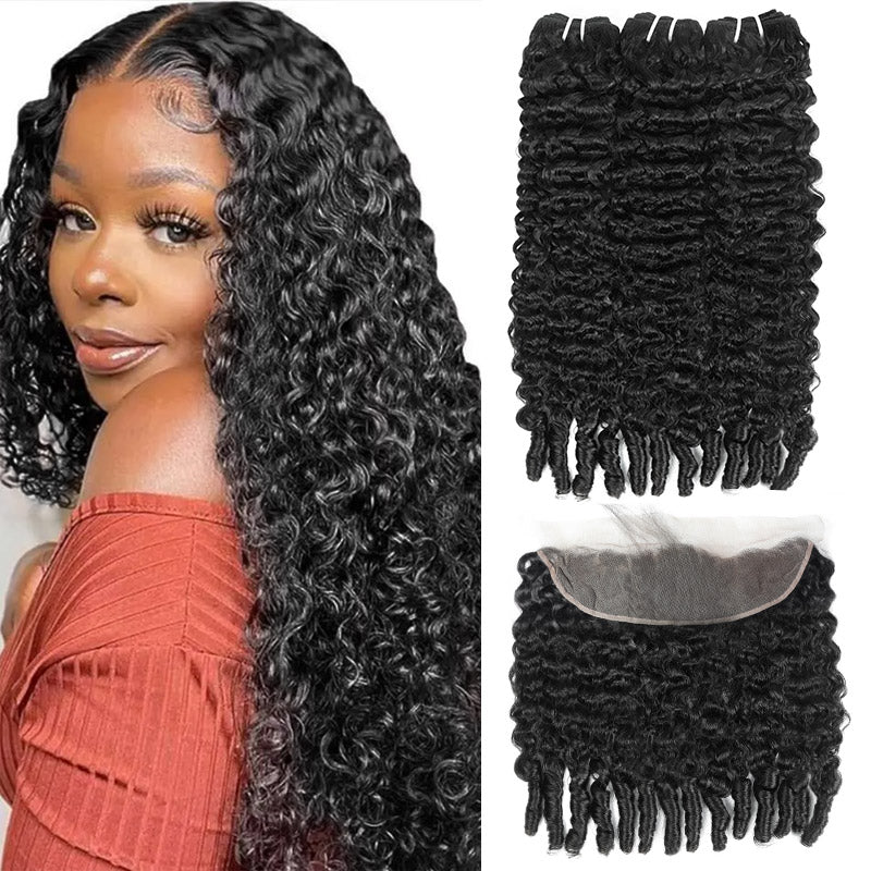 Allove Hair  12A Raw Brazilian Burmese Curly Hair Human Hair 3 Bundles With 13x4 Lace Front for Women - AlloveHair