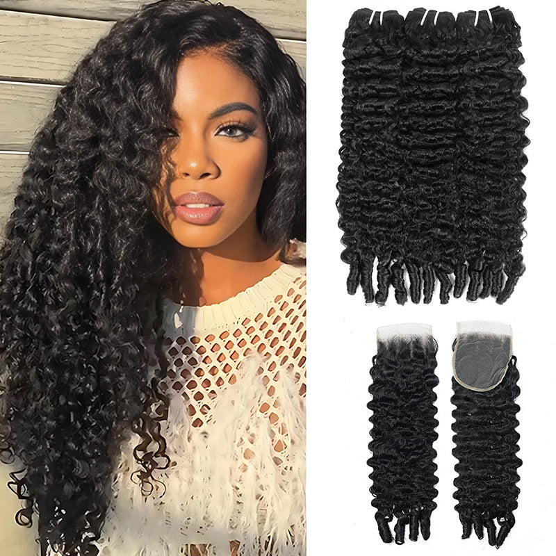 [Ship From US] Allove Hair 12A Raw Burmese Curly Hair Brazilian Human Hair 3 Bundles With 4x4 Lace Closure - AlloveHair