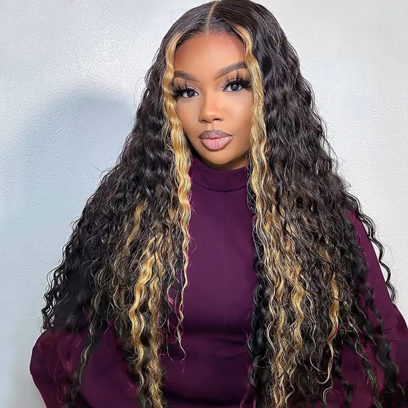 Allove Highlight Blonde Glueless 13x4 Transparent Lace Front Deep Wave Wig Human Hair Pre Plucked - AlloveHair