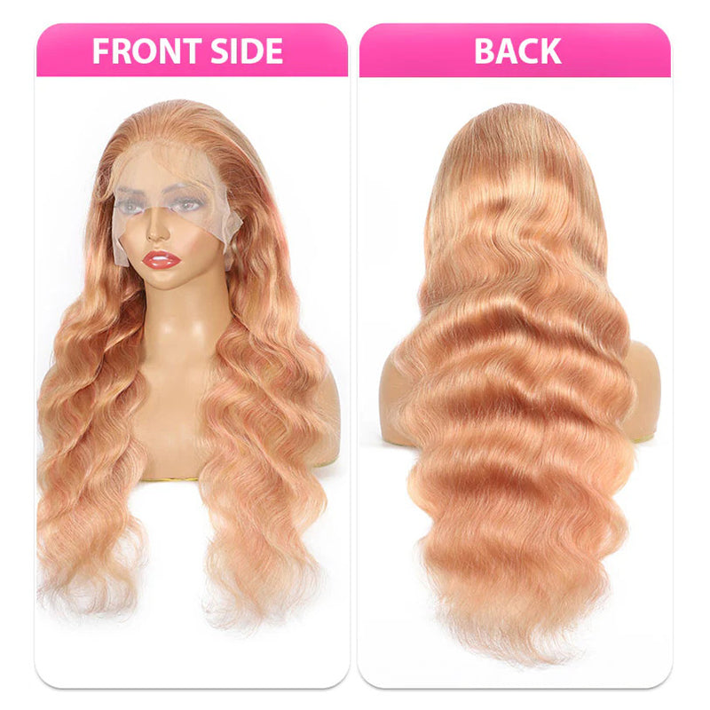 Allove Milk Tea Brown With Pink Blonde Highlight 13x4 HD Lace Front Body Wave Hair Wig 180% Density - AlloveHair