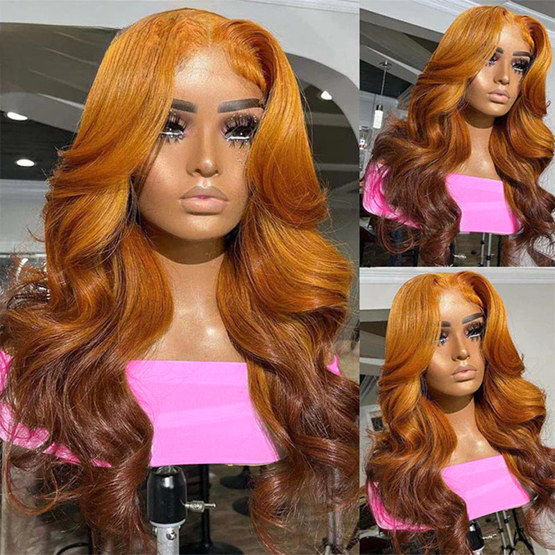 Allove Ombre Ginger Brown Colored 13x4 HD Full Lace Frontal Body Wave Wigs with Pre Plucked - AlloveHair