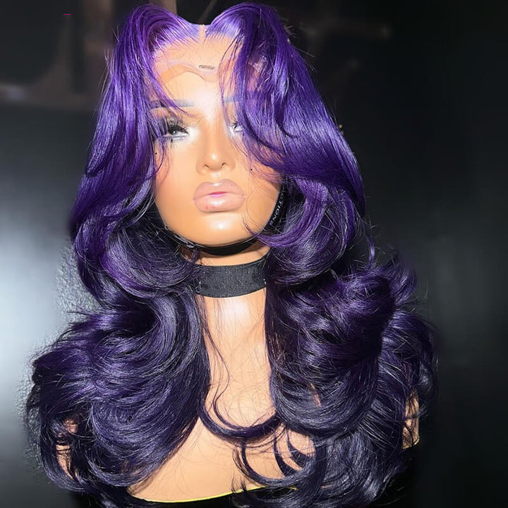 Allove Ombre Two Tones Purple Body Wave HD Lace Front Human Hair Wig with Pre-Plucked Ombre Violet Wig - AlloveHair