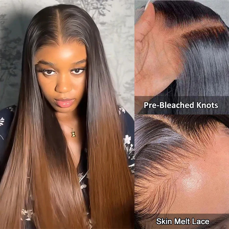 Allove T1B/2/4 Ombre Brown Color Straight 13x4 HD Lace Front Ready To Wear Wigs - AlloveHair