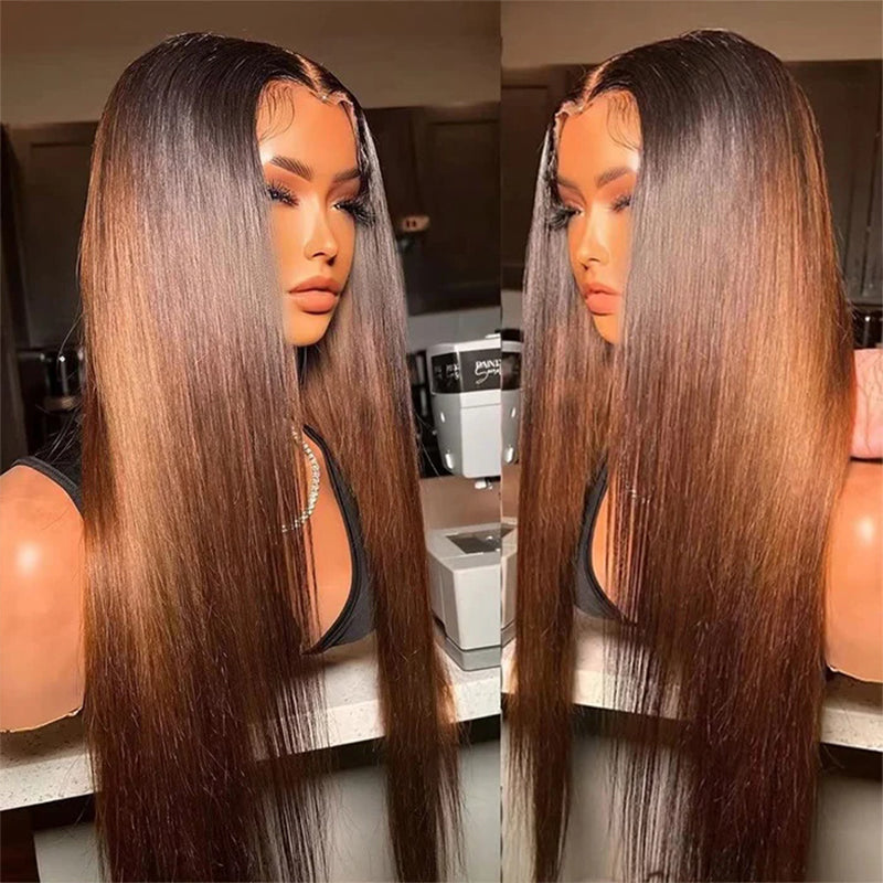 Allove T1B/2/4 Ombre Brown Color Straight 13x4 HD Lace Front Ready To Wear Wigs - AlloveHair