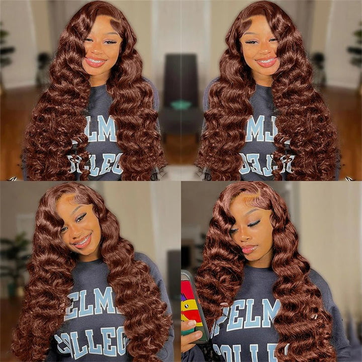 Allove #4 Chocolate Brown 13x6 Loose Deep Wave Transparent Lace Front Wigs Pre-cut & Bleached Knots Natural Hairline - AlloveHair