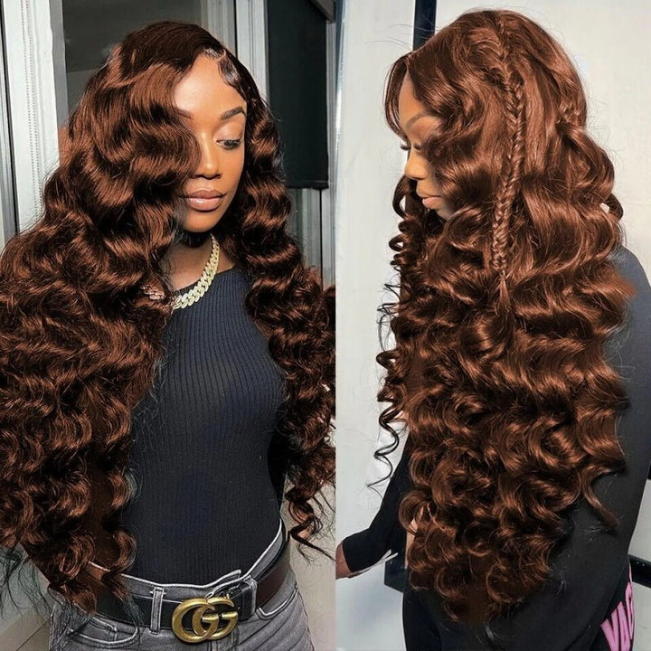 Allove #4 Chocolate Brown 13x6 Loose Deep Wave Transparent Lace Front Wigs Pre-cut & Bleached Knots Natural Hairline - AlloveHair