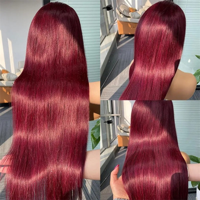 Long 40 Inch 13*4 Straight Hair 99J Burgundy Wear to Go Glueless Lace Front Wigs - AlloveHair