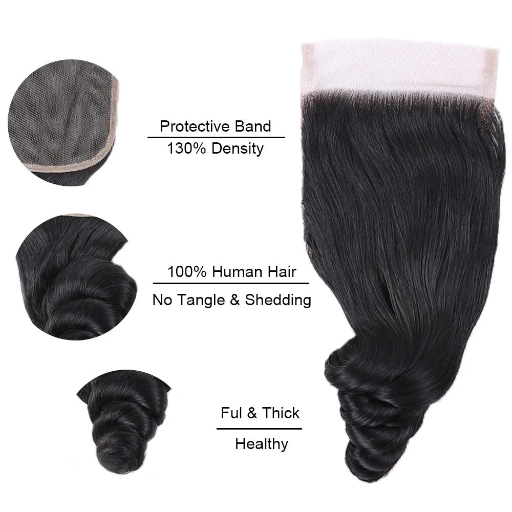 Overnight Shipping Allove Loose Deep /Loose Wave 3 Bundles With 4*4 Lace Closure Human Hair Extensions - AlloveHair