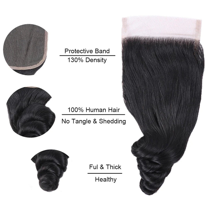 Overnight Shipping Allove Loose Deep /Loose Wave 3 Bundles With 4*4 Lace Closure Human Hair Extensions - AlloveHair