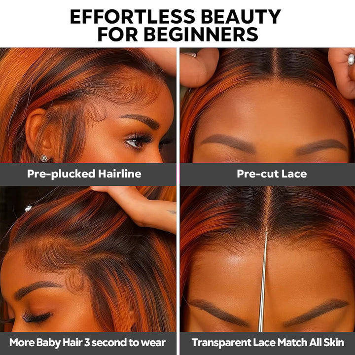 P4/350 Highlight Wigs 13x4 Lace Front Wig Ombre Ginger With Brown Straight Human Hair Wigs - AlloveHair