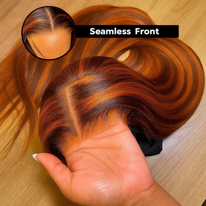 P4/350 Highlight Wigs 13x4 Lace Front Wig Ombre Ginger With Brown Straight Human Hair Wigs - AlloveHair