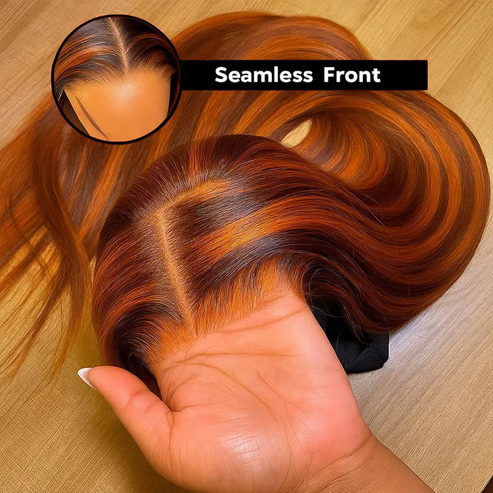 P4/350 Highlight Wigs 13x4 Lace Front Wig Ombre Ginger With Brown Straight Human Hair Wigs - AlloveHair