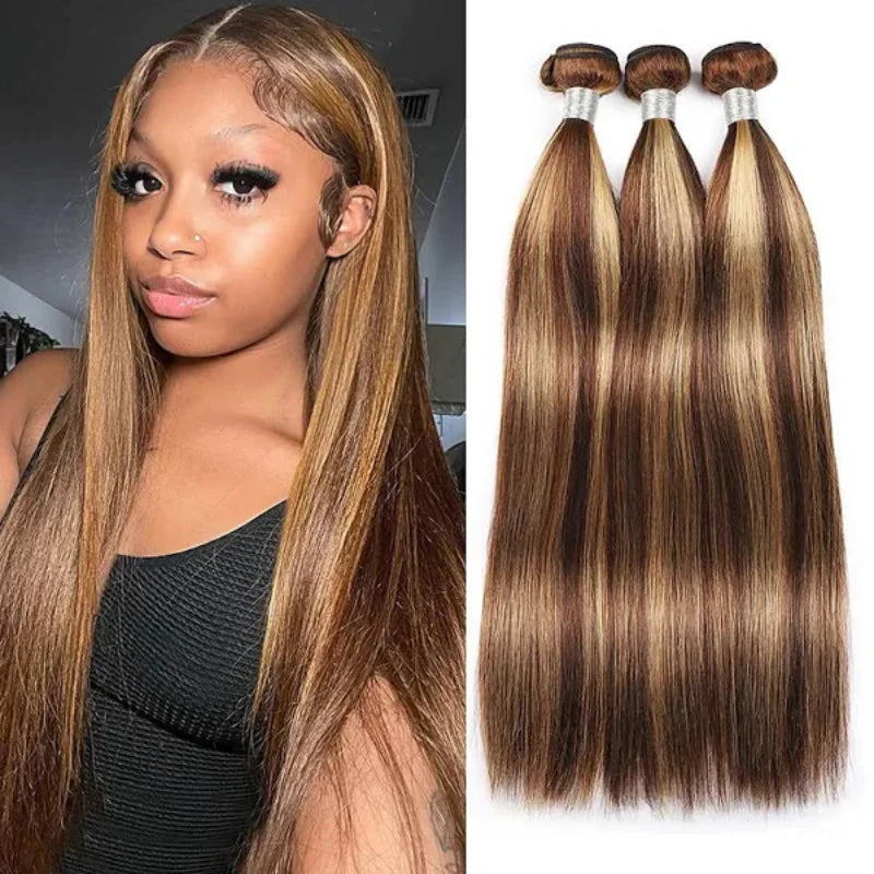 Overnight Shipping Highlight Honey Blonde Color Brazilian 3 Bundles Body Wave / Straight Human Hair - AlloveHair