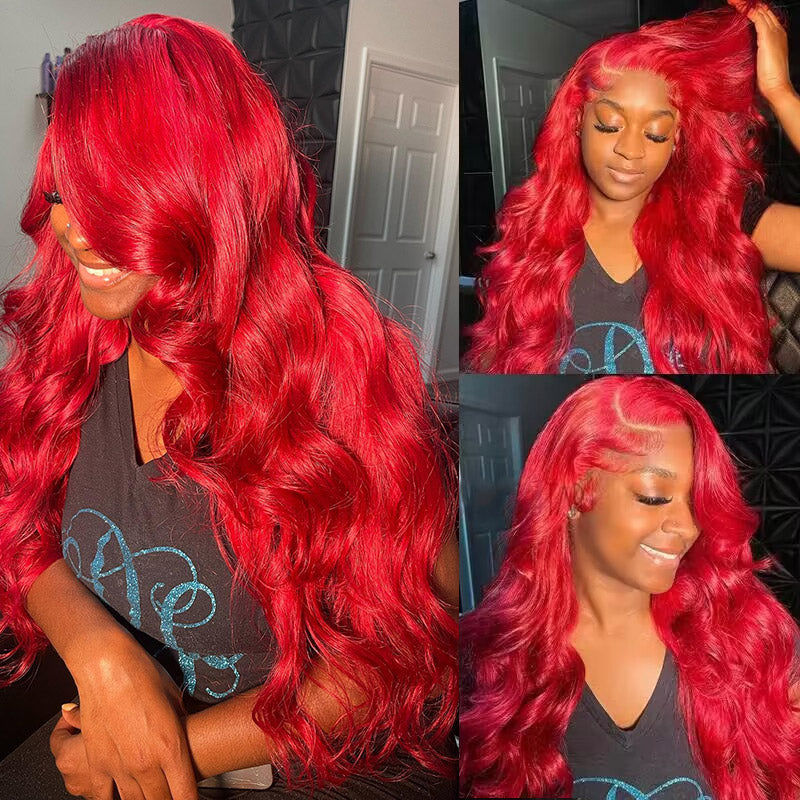 Allove Hair 32 Inch Red Color Body Wave 13x4 HD Glueless Lace Front Wig with Pre Plucked - AlloveHair