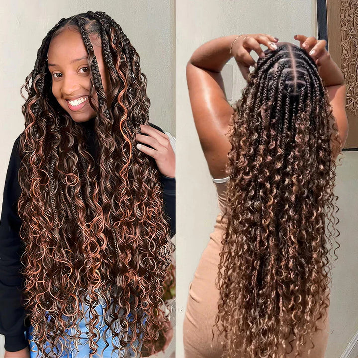 [Ship From US] Allove #4 30 Ombre Brown Bulk Human Hair For Boho Brading Deep Wave Human Hair Bundles No Weft Hair Extensions - AlloveHair