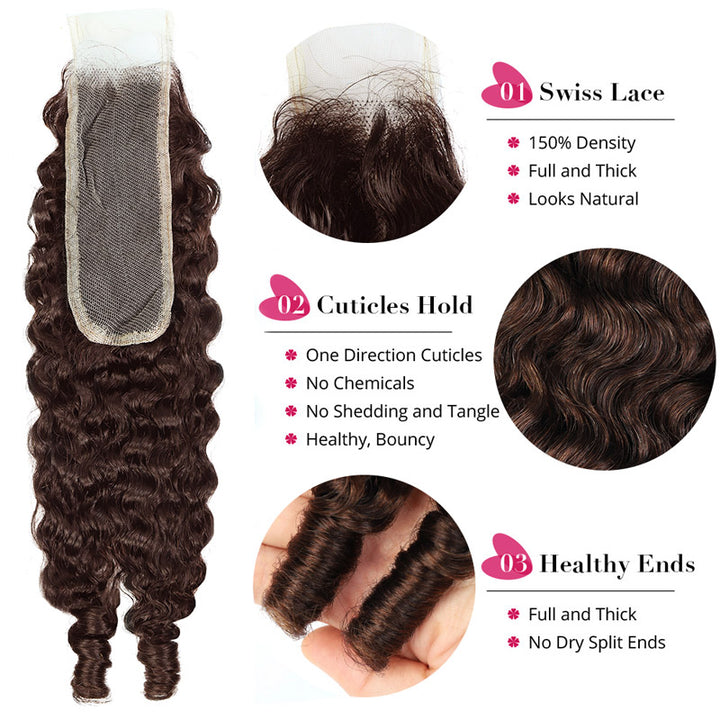 2x6 HD Lace Closure with Burmese Curly Bundles Human Hair Deep Parting 30 Inch Dark Brown Human Hair Weave Extensions - AlloveHair